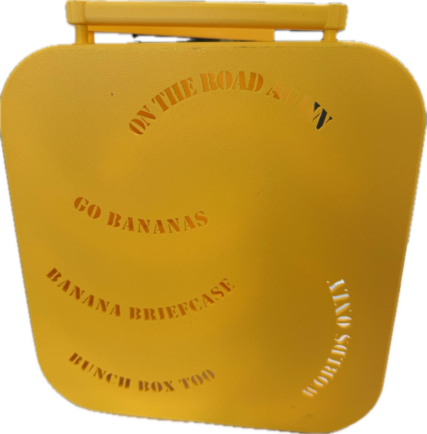 Yellow Bunch Box closed, with lettering on the lid